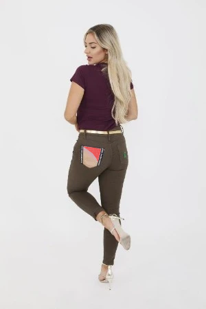 HASHTAG QUEENS OLIVE JEANS WITH SEE THRU WINDOW